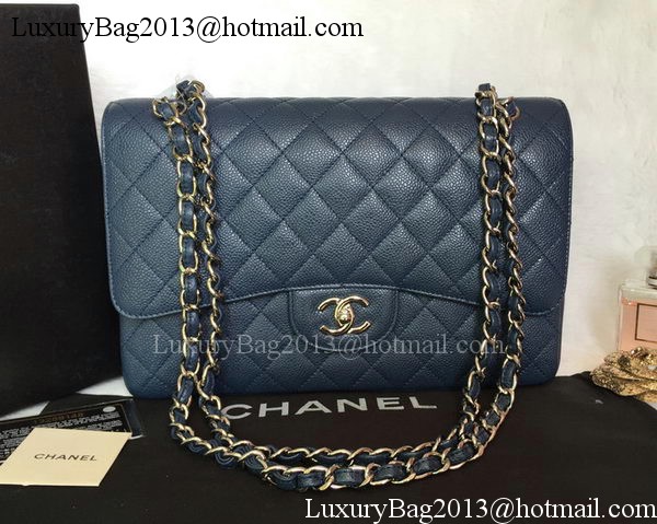 Chanel Jumbo Double Flaps Bag Blue Cannage Pattern A36097 Silver