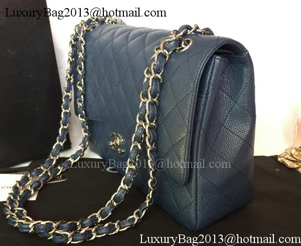 Chanel Jumbo Double Flaps Bag Blue Cannage Pattern A36097 Silver