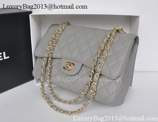 Chanel Jumbo Double Flaps Bag Grey Cannage Pattern A36097 Gold