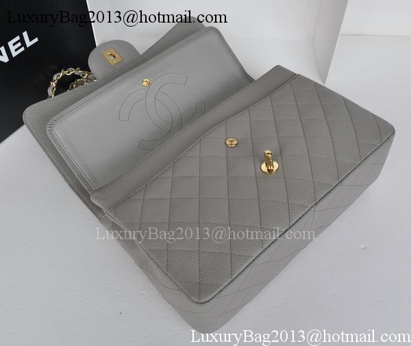 Chanel Jumbo Double Flaps Bag Grey Cannage Pattern A36097 Gold