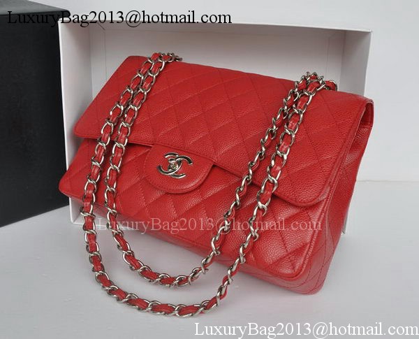 Chanel Jumbo Double Flaps Bag Red Cannage Pattern A36097 Silver