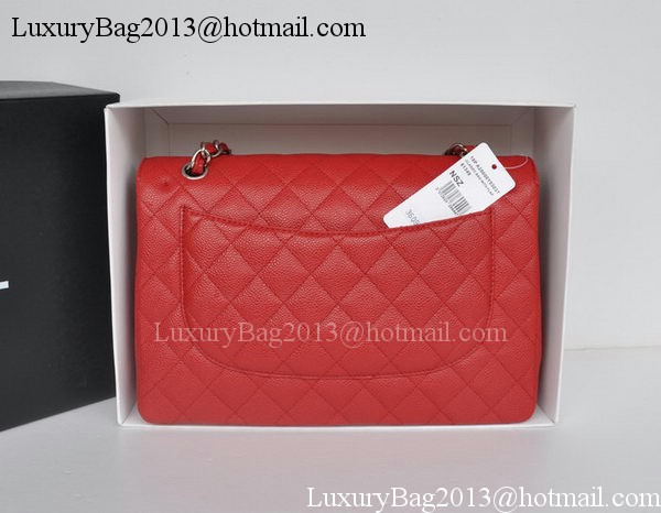 Chanel Jumbo Double Flaps Bag Red Cannage Pattern A36097 Silver