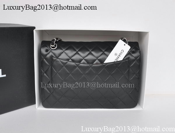 Chanel Jumbo Double Flaps Bags Black Sheepskin Leather A36097 Silver