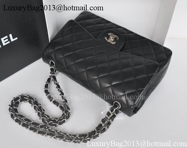 Chanel Jumbo Double Flaps Bags Black Sheepskin Leather A36097 Silver