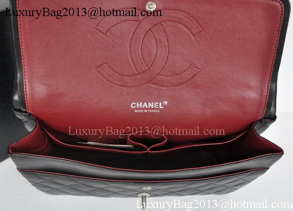 Chanel Jumbo Double Flaps Bags Black Sheepskin Leather A36097 Silver