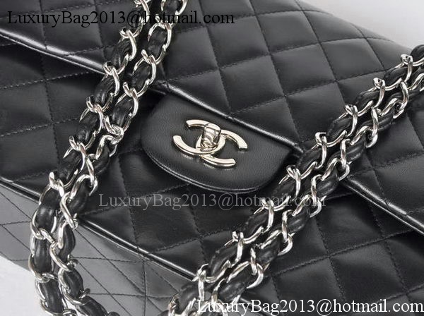 Chanel Jumbo Double Flaps Bags Black Sheepskin Leather A36097 Silver