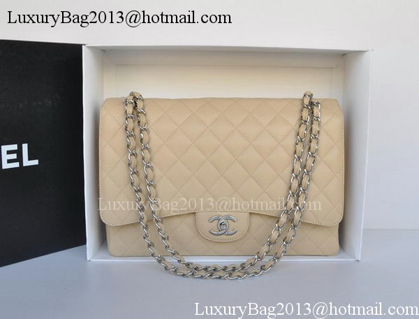 Chanel Maxi Classic Bag A36098 Apricot Cannage Pattern Silver