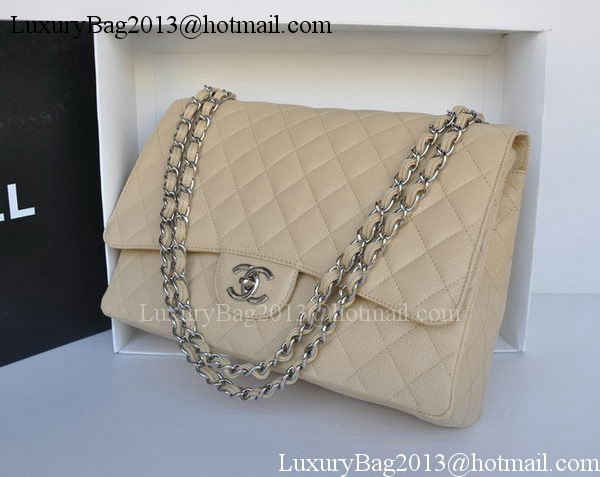 Chanel Maxi Classic Bag A36098 Apricot Cannage Pattern Silver