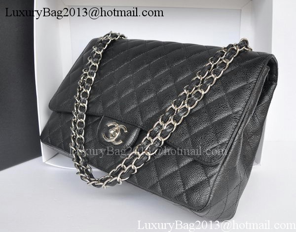 Chanel Maxi Classic Bag A36098 Black Cannage Pattern Silver