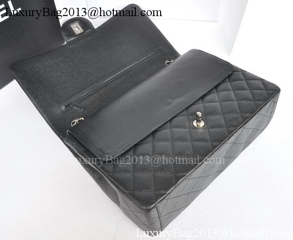 Chanel Maxi Classic Bag A36098 Black Cannage Pattern Silver