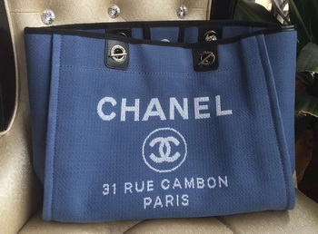 Chanel Medium Canvas Tote Shopping Bag A1679M Blue