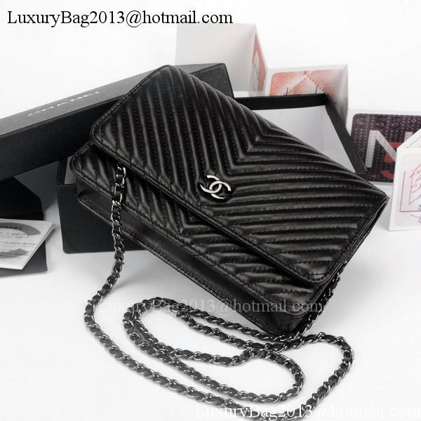 Chanel V mini Flap Bag Chevron Leather A33814V Black