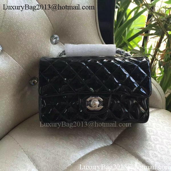 Chanel mini Classic Flap Bag Black Original Patent A1116 Silver