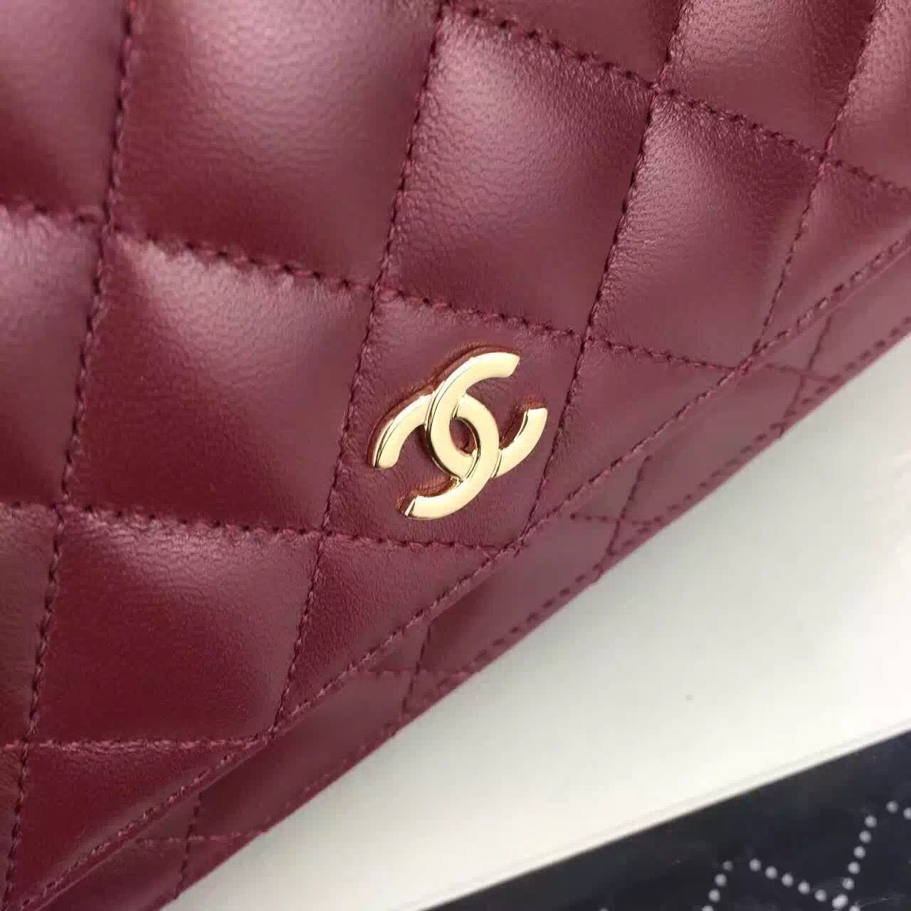 Chanel WOC mini Flap Bag Original Lambskin Leather A5373 Burgundy