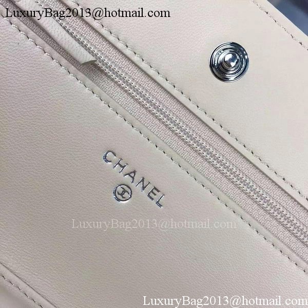 Chanel WOC mini Flap Bag Apricot Sheepskin A5373 Silver