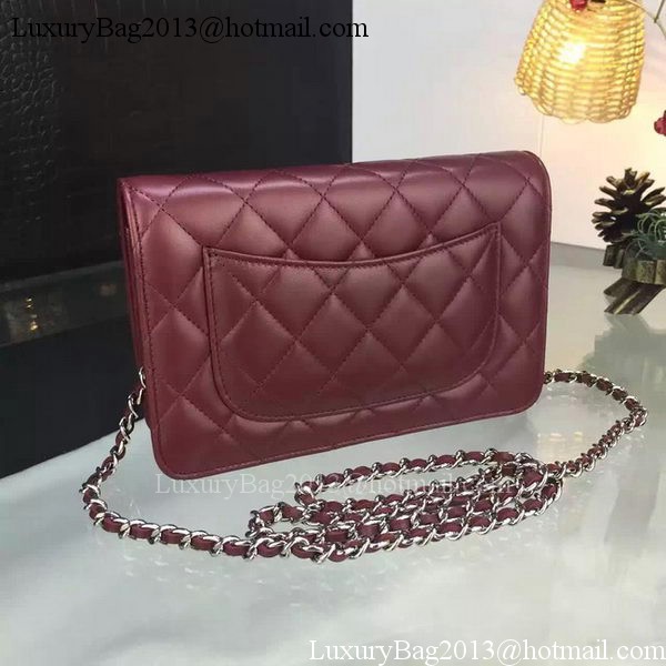 Chanel WOC mini Flap Bag Burgundy Sheepskin A5373 Silver