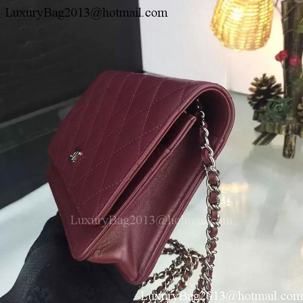 Chanel WOC mini Flap Bag Burgundy Sheepskin A5373 Silver