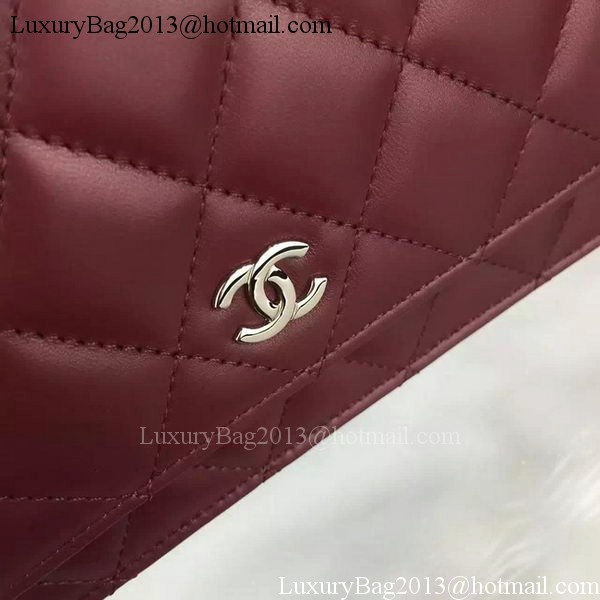 Chanel WOC mini Flap Bag Burgundy Sheepskin A5373 Silver