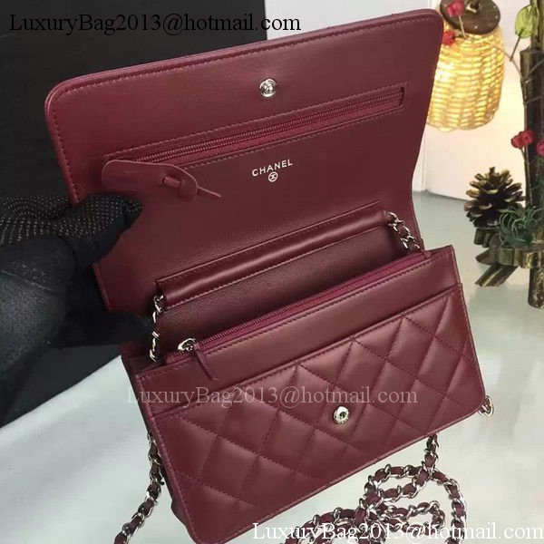 Chanel WOC mini Flap Bag Burgundy Sheepskin A5373 Silver