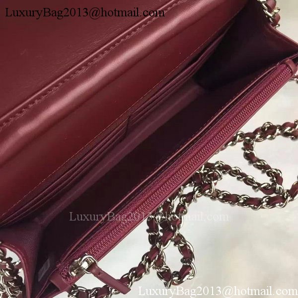 Chanel WOC mini Flap Bag Burgundy Sheepskin A5373 Silver