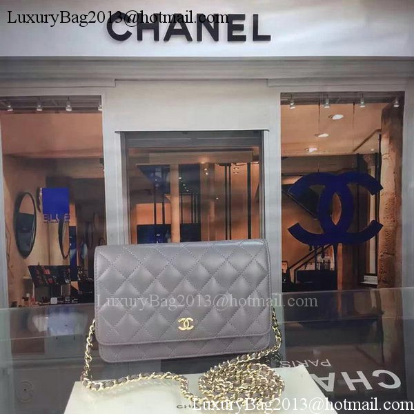 Chanel WOC mini Flap Bag Grey Sheepskin A5373 Gold