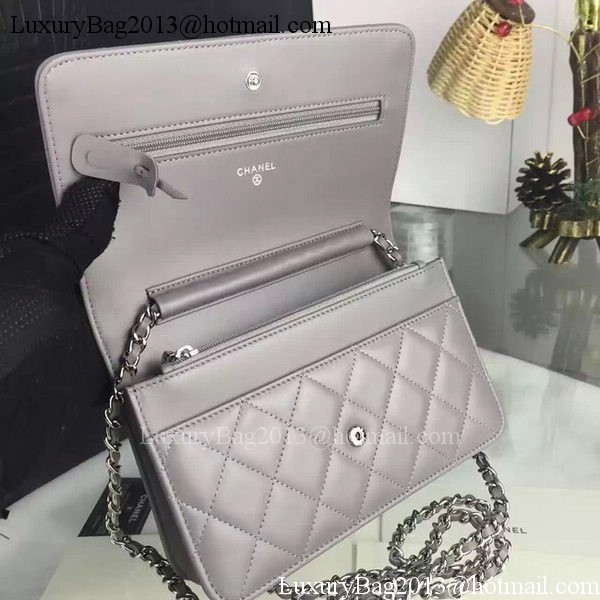 Chanel WOC mini Flap Bag Grey Sheepskin A5373 Silver