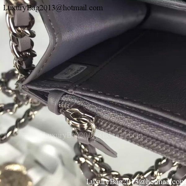 Chanel WOC mini Flap Bag Grey Sheepskin A5373 Silver