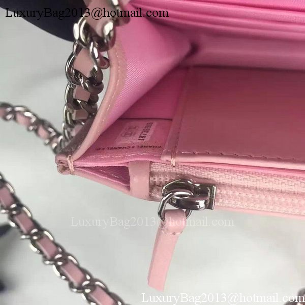 Chanel WOC mini Flap Bag Pink Sheepskin A5373 Silver