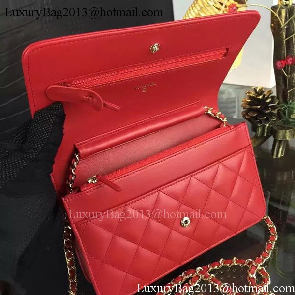 Chanel WOC mini Flap Bag Red Sheepskin A5373 Gold