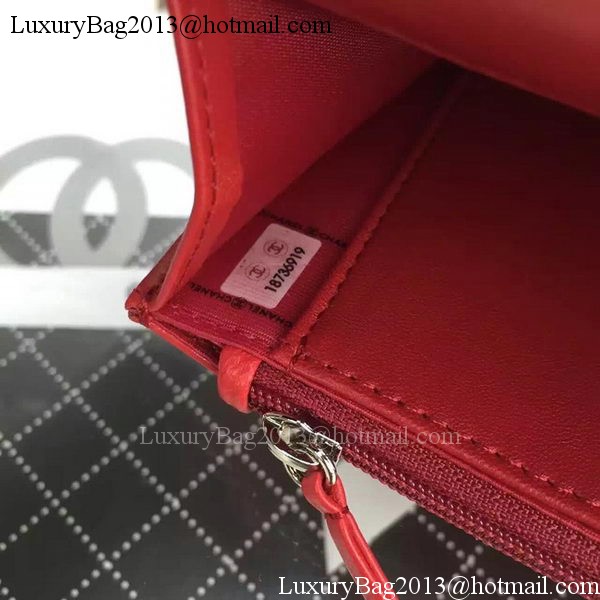 Chanel WOC mini Flap Bag Red Sheepskin A5373 Silver