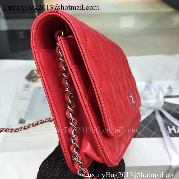 Chanel WOC mini Flap Bag Red Sheepskin A5373 Silver