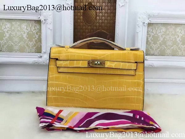 Hermes MINI Kelly 22cm Tote Bag Croco Leather KL22 Yellow