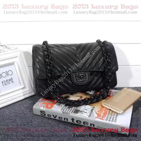 Chanel 2.55 Series Flap Bag Black Cannage Pattern Chevron Leather A1112V Black