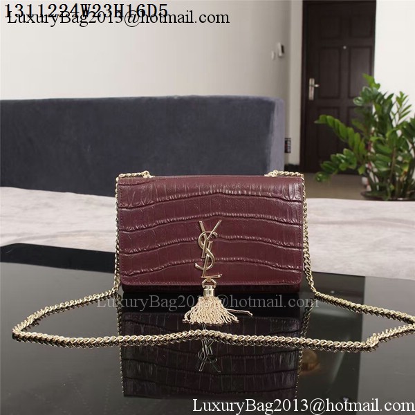 Yves Saint Laurent Croco Leather Cross-body Shoulder Bag 1311224 Purple