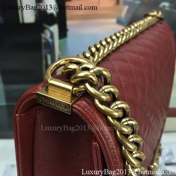 Boy Chanel Flap Bags Original Wine Cannage Pattern A67088 Gold