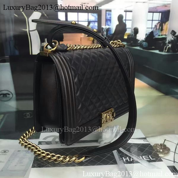 Boy Chanel Flap Bag Black Original Sheepskin Leather A67088 Gold