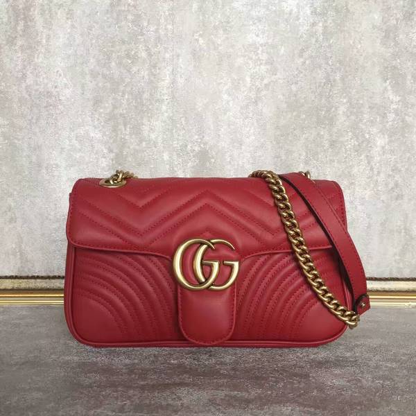 Gucci GG Marmont Sheenskin Shoulder Bag 443497A Red