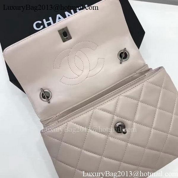 Chanel Classic Top Handle Bag Apricot Sheepskin Leather A92991 Silver