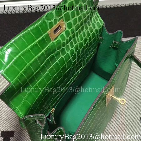 Hermes Kelly 28cm Shoulder Bag Croco Leather K28 Green