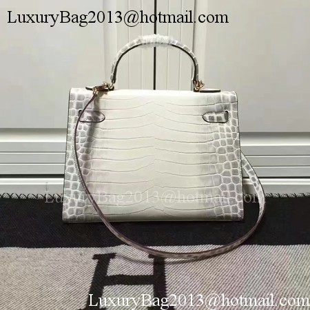 Hermes Kelly 28cm Shoulder Bag Croco Leather K28 OffWhite