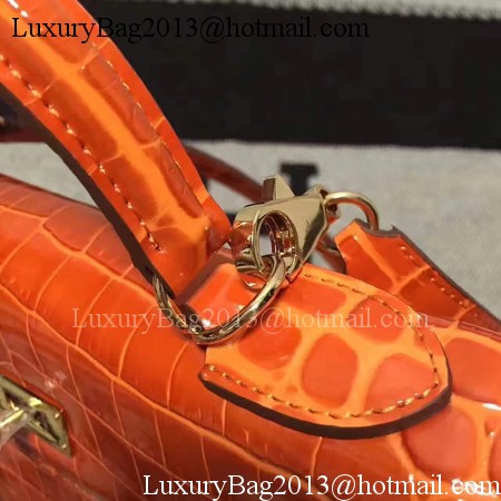 Hermes Kelly 28cm Shoulder Bag Croco Leather K28 Orange