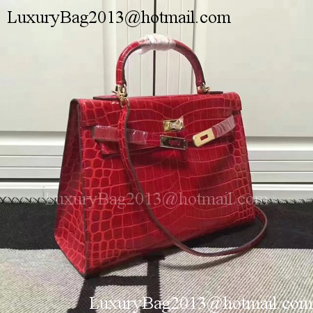 Hermes Kelly 28cm Shoulder Bag Croco Leather K28 Red