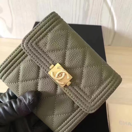 Boy Chanel Matelasse Bi-Fold Wallet Cannage Pattern CHA5261 Green