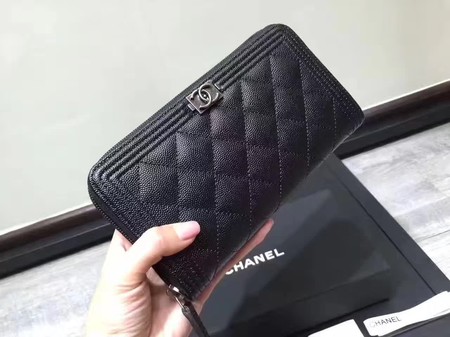 Boy Chanel Zip Around Wallet Black Cannage Pattern CHA5264 Silver