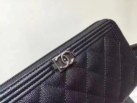 Boy Chanel Zip Around Wallet Black Cannage Pattern CHA5264 Silver