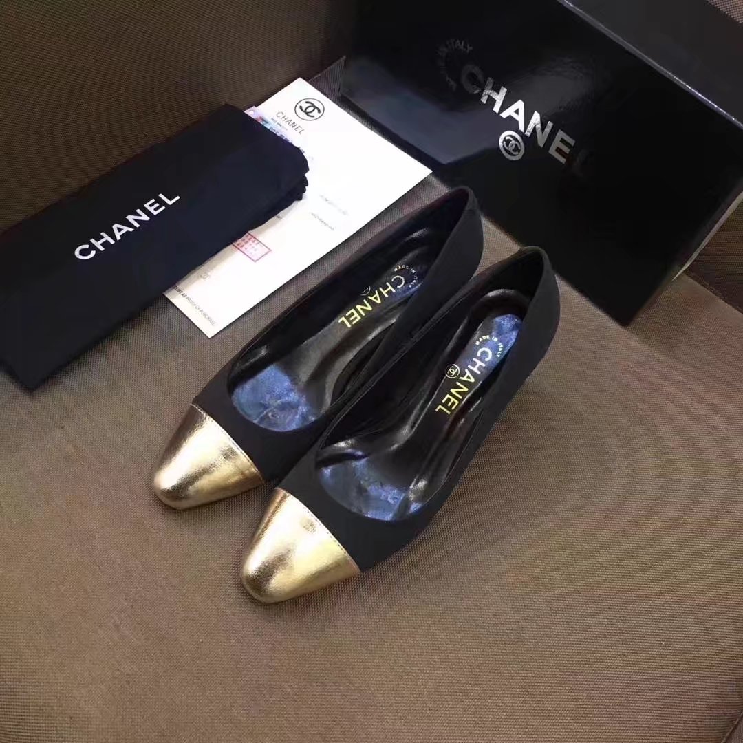 Chanel Pump Leather CH2146 Black&Gold