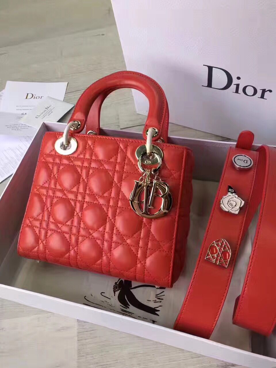 Dior Lady Bag Original Sheepskin Leather D6355 Red