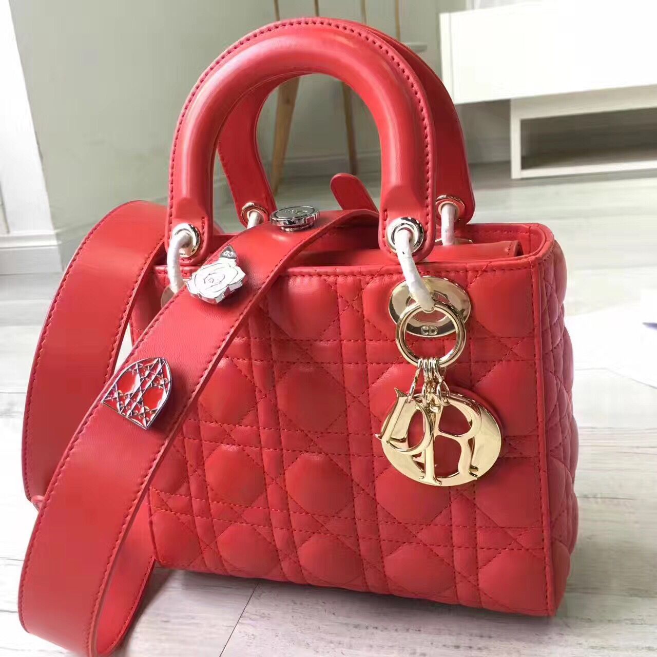 Dior Lady Bag Original Sheepskin Leather D6355 Red