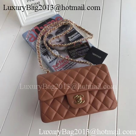 Chanel mini Classic Flap Bag Brown Original Sheepskin Leather A1116 Gold