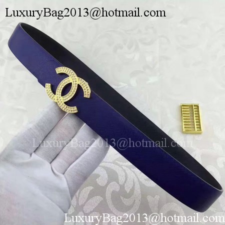 Chanel 30mm Blue Leather Belt CH5235 Gold